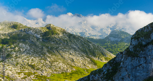 Mountains from Enol lake, Picos de Europa National Park, Asturias, Spain, Europe