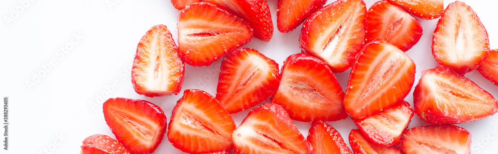 red raw fresh strawberries on white background, close view red raw fresh strawberries on white background, close view