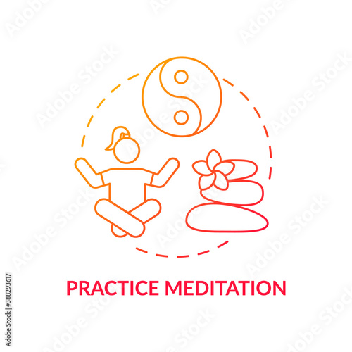 Practice meditation concept icon. Self care checklist. Inovational relaxing yoga technologies. Silent relax time for yourself idea thin line illustration. Vector isolated outline RGB color drawing