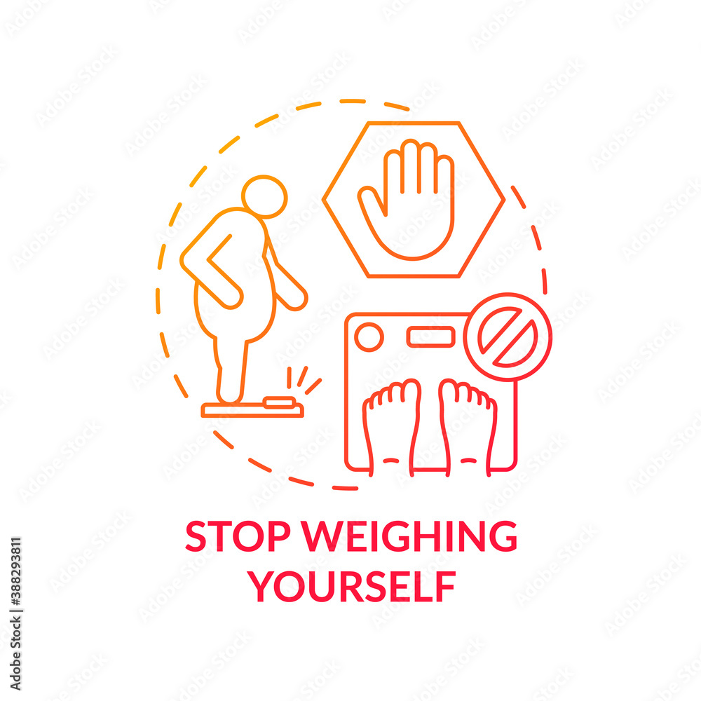 Stop weighing yourself concept icon. Body positivity thinking. Smash your scale. Abandon writing weight statistics history idea thin line illustration. Vector isolated outline RGB color drawing