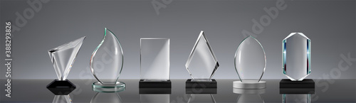 set of glass awards with reflection on background vector illustration