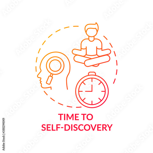 Time to self discovery concept icon. Me time benefits. Mental health improvement tutorial for everyone. Focusing on your mind idea thin line illustration. Vector isolated outline RGB color drawing