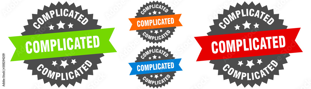 complicated sign. round ribbon label set. Seal