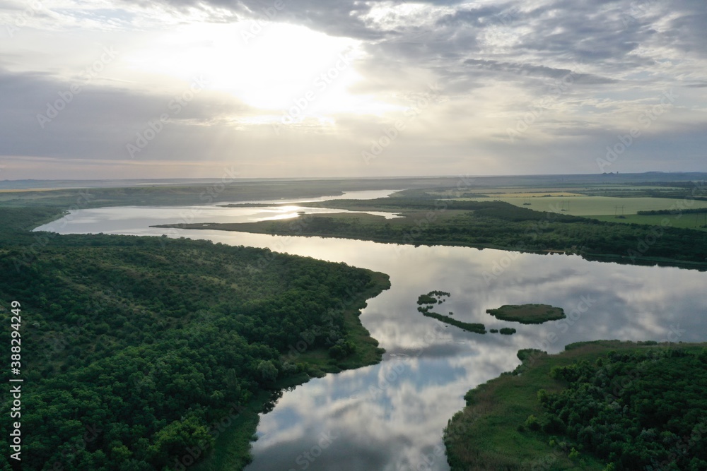 sunrise over the river view from the drone sunrise over the river view from the drone