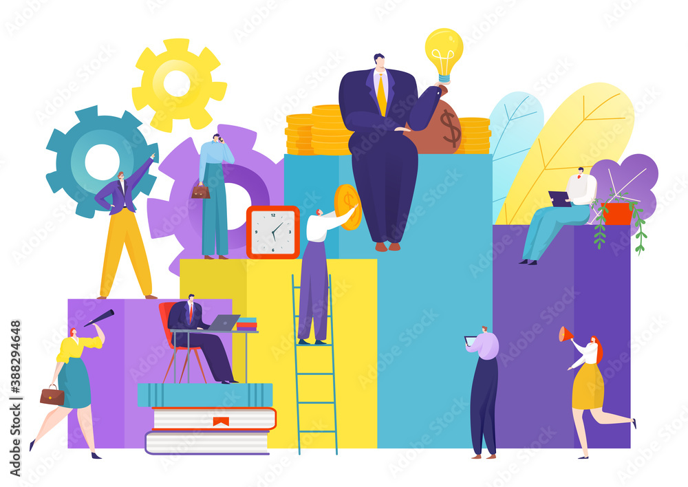 Office organization, person management network vector illustration. Man leader at job team, leadership partnership and teamwork. Flat corporate employee design, business connection concept.