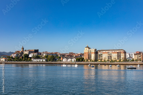 Fuentarrabia, Basque Country, Spain - View to the village from the french side of the Bidassoa river