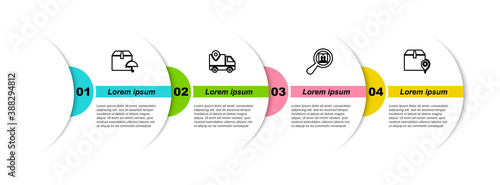 Set line Delivery package with umbrella, tracking, Search and Location cardboard box. Business infographic template. Vector.