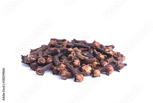 Closu-up view of dried cloves on white background;spice is herb for health and  Aromatherapy .