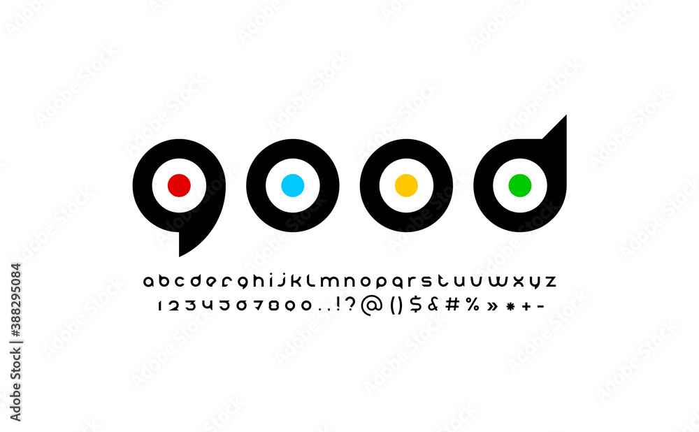 Original modern alphabet, rounded black font, trendy letters from A to Z and numbers from 0 to 9, vector illustration 10EPS
