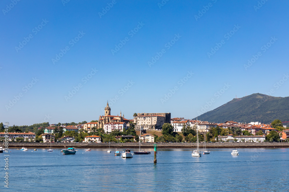 Fuentarrabia, Basque Country, Spain - View to the village from the french side of the Bidassoa river