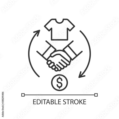 Reseller linear icon. Merchant. Products resolding. Purchasing goods from manufacturer. Thin line customizable illustration. Contour symbol. Vector isolated outline drawing. Editable stroke