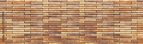 Panorama of Block pattern brown stone cladding wall tile texture and seamless background