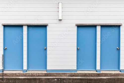 Blue steel storage room door at the factory