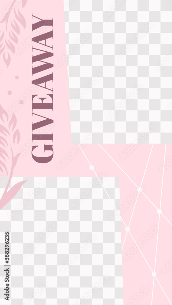 Pink floral story. Cute abstract giveaway social media story template. Giveaway social media promo, give away promotion poster story. Vector illustration Pink floral story. Cute abstract giveaway social media story template. Giveaway social media promo, give away promotion poster story. Vector illustration