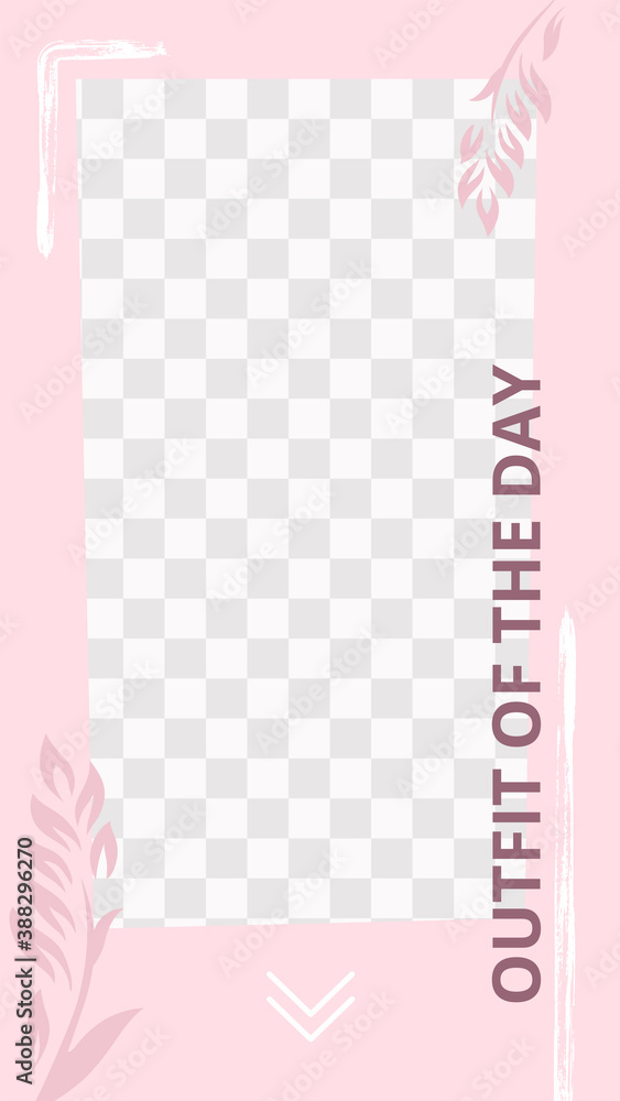 Pink floral story. Cute abstract outfit of the day social media story template. Abstract cute floral promo to post social media advertising. Vector illustration Pink floral story. Cute abstract outfit of the day social media story template. Abstract cute floral promo to post social media advertising. Vector illustration