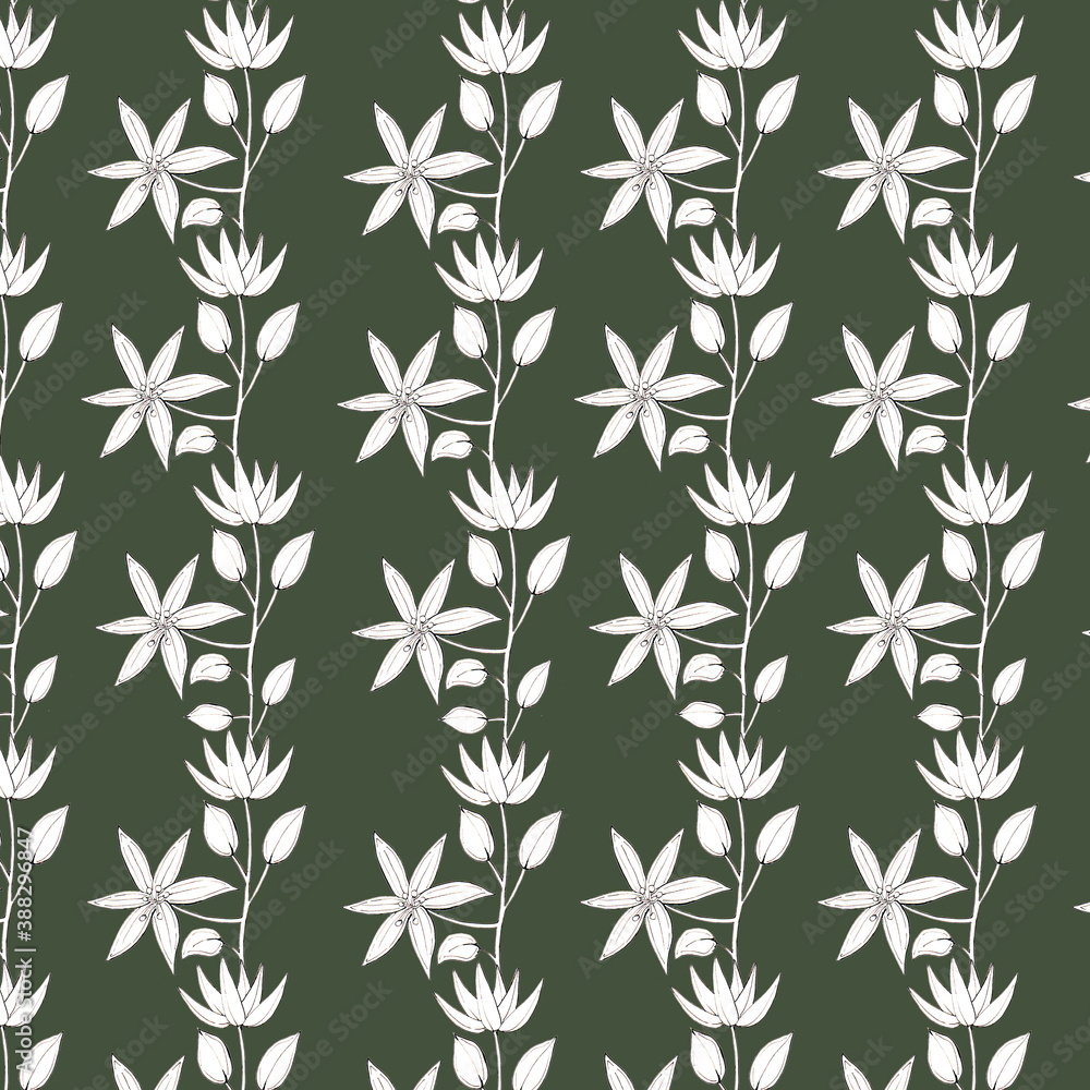 RETRO ILLUSTRATION OF WHITE FLOWERS ON A COLORS BACKGROUND,SEAMLESS PATTERN FOR WALLPAPER