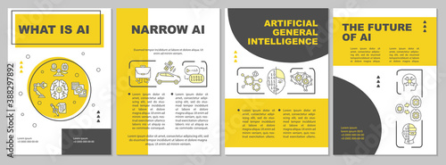 AI brochure template. Artificial intelligence. Innovative system. Flyer, booklet, leaflet print, cover design with linear icons. Vector layouts for magazines, annual reports, advertising posters