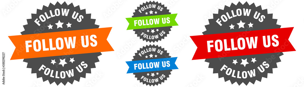 follow us sign. round ribbon label set. Seal follow us sign. round ribbon label set. Seal