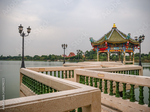 Beautiful scenery view and chinese pavilion in San Chao pu ya Shrine foundation park at Udon Thani City Thailand.
