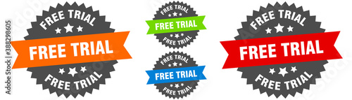 free trial sign. round ribbon label set. Seal