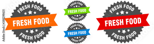 fresh food sign. round ribbon label set. Seal