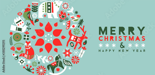 Christmas New Year nordic folk animal banner