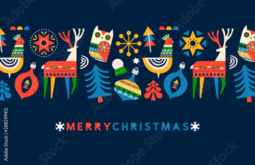Christmas folk winter animal cartoon greeting card