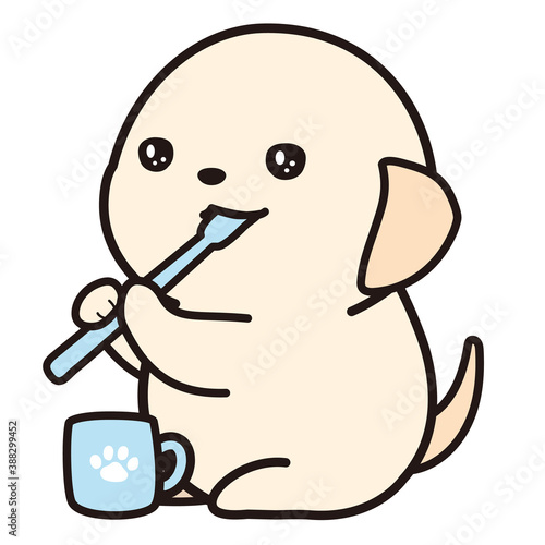 歯磨きをする子犬