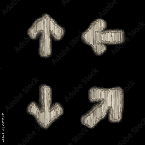 Set of symbol right arrow  up arrow  left arrow  to down arrow made of industrial metal 3D