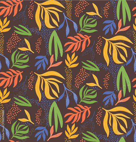 Floral leafs trendy colorful seamless vector pattern