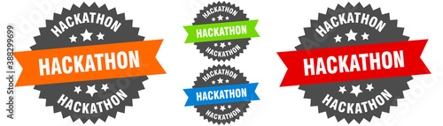 hackathon sign. round ribbon label set. Seal