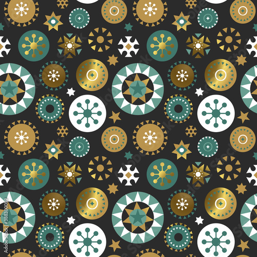 Christmas gold folk ornament seamless pattern