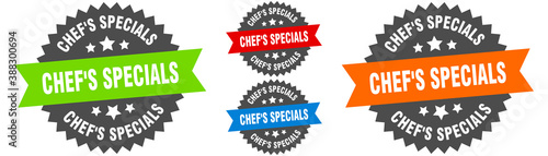 chef's specials sign. round ribbon label set. Seal