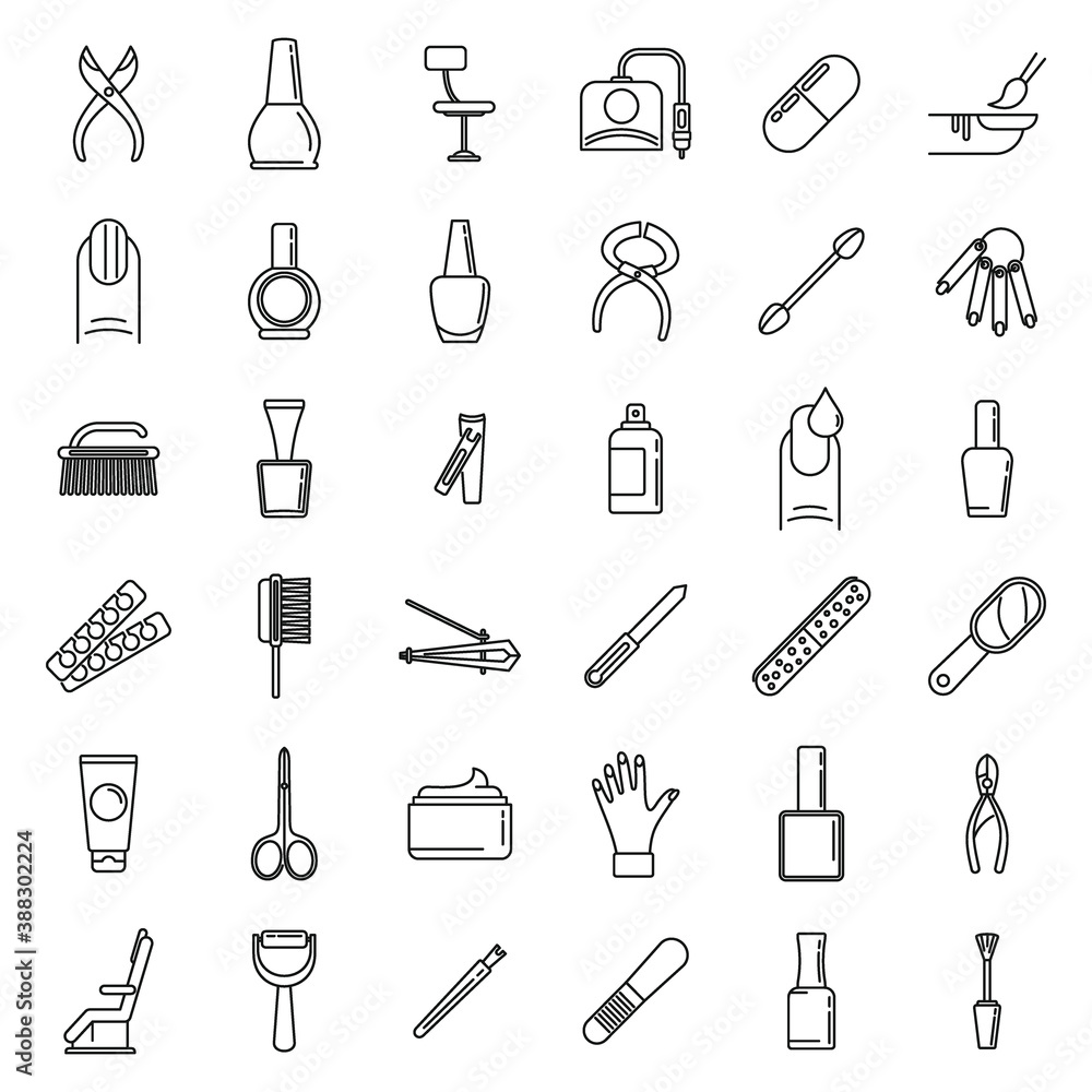 Home manicurist icons set. Outline set of home manicurist vector icons for web design isolated on white background Home manicurist icons set. Outline set of home manicurist vector icons for web design isolated on white background