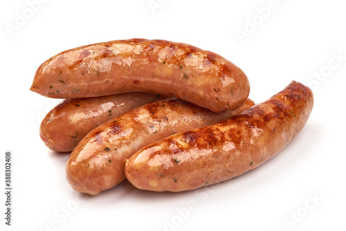 Grilled bavarian sausages, isolated on white background