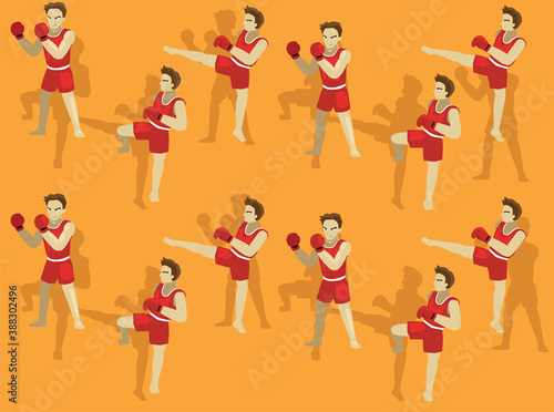 Hook Kick Manga Man Boxing Cartoon Vector Illustration Seamless Background-01