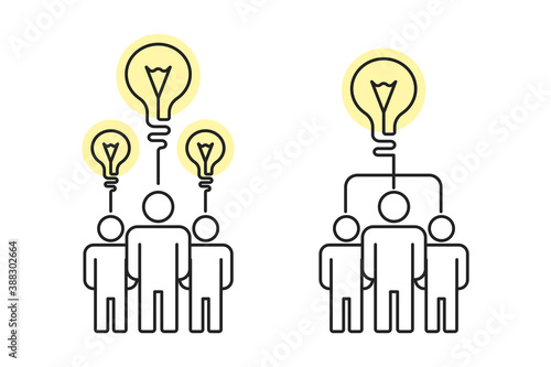 Idea, creativity, teamwork concept. Flat style illustration. 