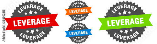 leverage sign. round ribbon label set. Seal