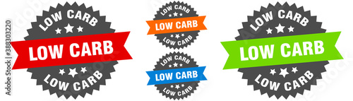 low carb sign. round ribbon label set. Seal