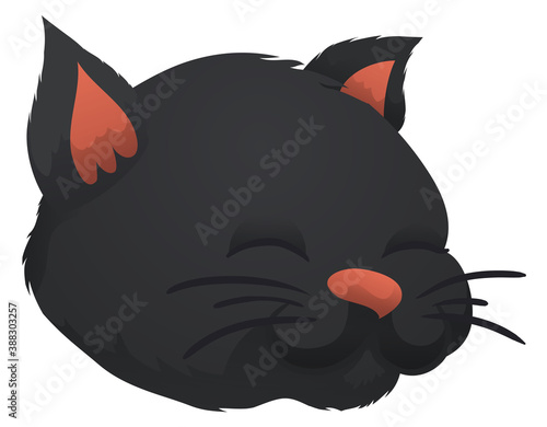 Smiling Black Cat Face over White Background, Vector Illustration