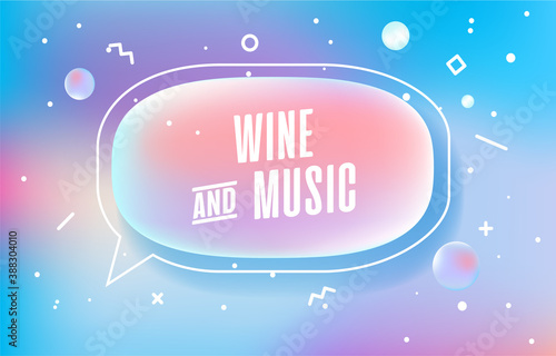 WINE AND MUSIC in design banner. vector template for web, print, presentation . Simple banner with minimal phrase. Trendy flat geometric print. Creative vector stock decoration.
