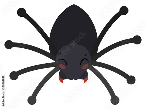 Dark and Friendly Spider in Flat Style, Vector Illustration