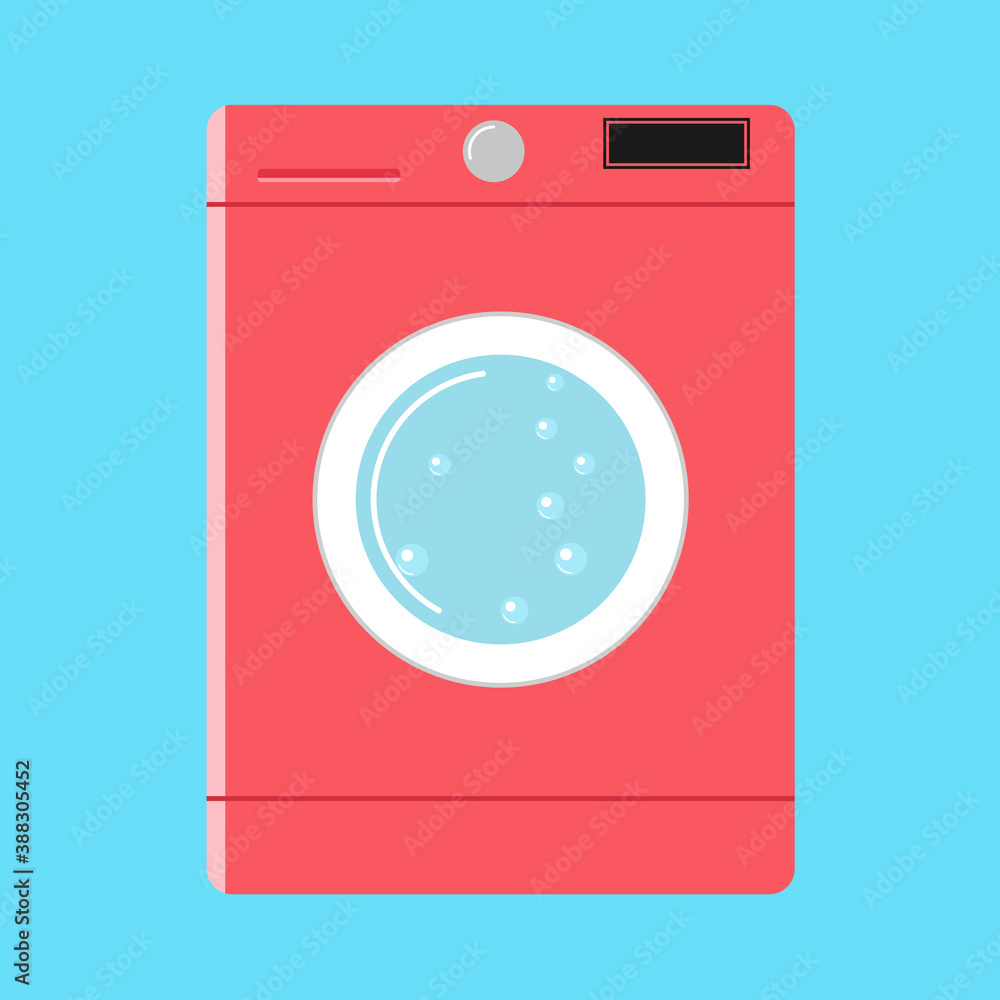 red washing machine in flat style. isolated on blue background. modern vector illustration red washing machine in flat style. isolated on blue background. modern vector illustration