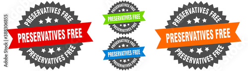 preservatives free sign. round ribbon label set. Seal