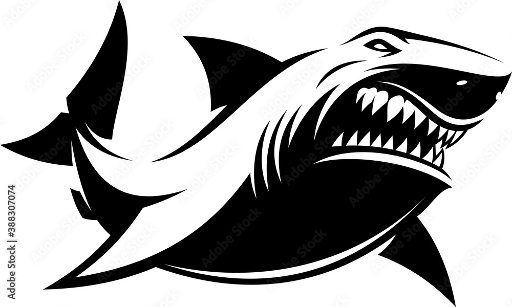 Vector illustration, great white ferocious shark Stock Vector | Adobe Stock