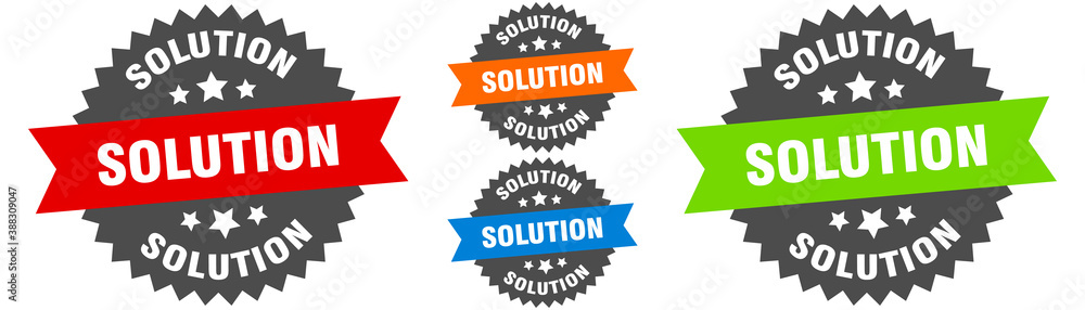 solution sign. round ribbon label set. Seal solution sign. round ribbon label set. Seal