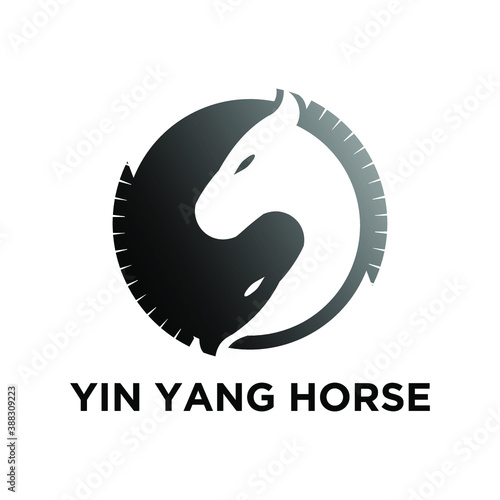 Horse chinese yin and yang sign,, Design element for logo, poster, card, banner, emblem, t shirt. Vector illustration 