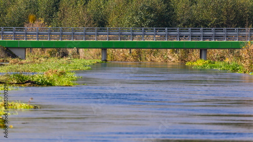A local river overflows after autumn rains. Błonie, the Utrata River