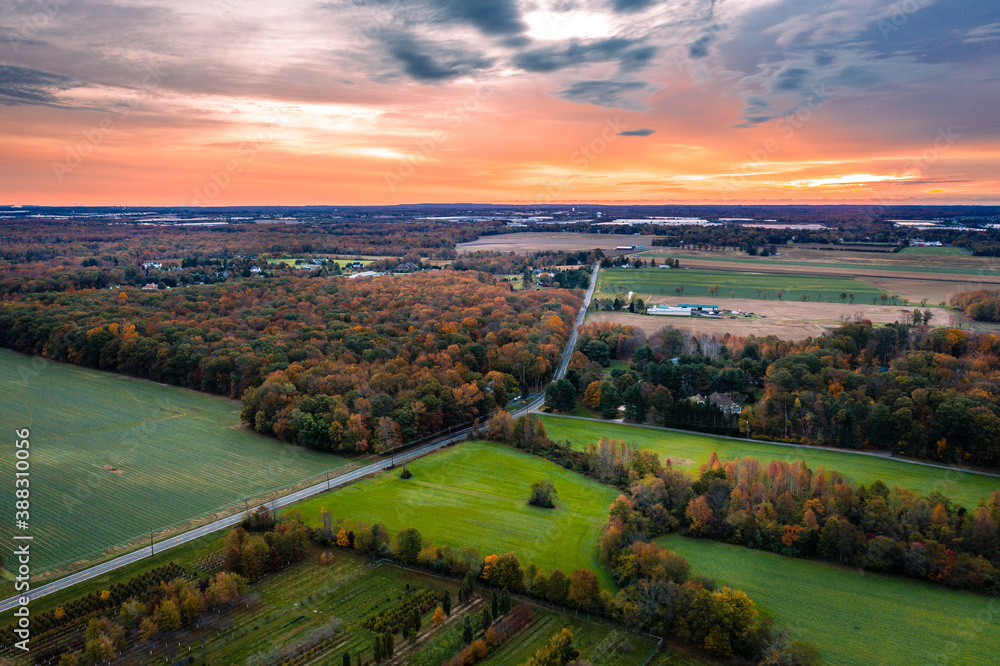 Drone Sunrise in Plainsboro Princeton New Jersey - obrazy, fototapety, plakaty 