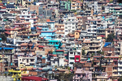 Top view on the roofs of colorful houses. Cityscape of Kathmandu, Nepal.